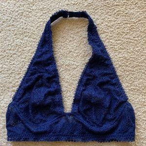 Victoria's Secret Navy Blue Long Line Lace Halter Bralette Size Medium